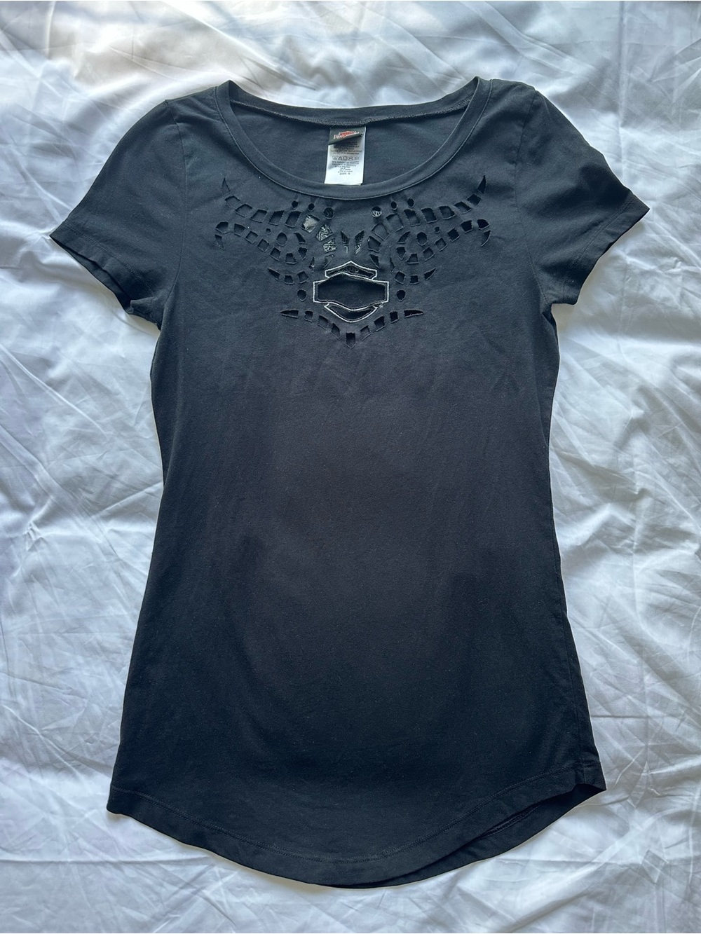 Harley Davidson Women’s Cutout Chest Black T-Shirt Small Biker Gothic Y2K